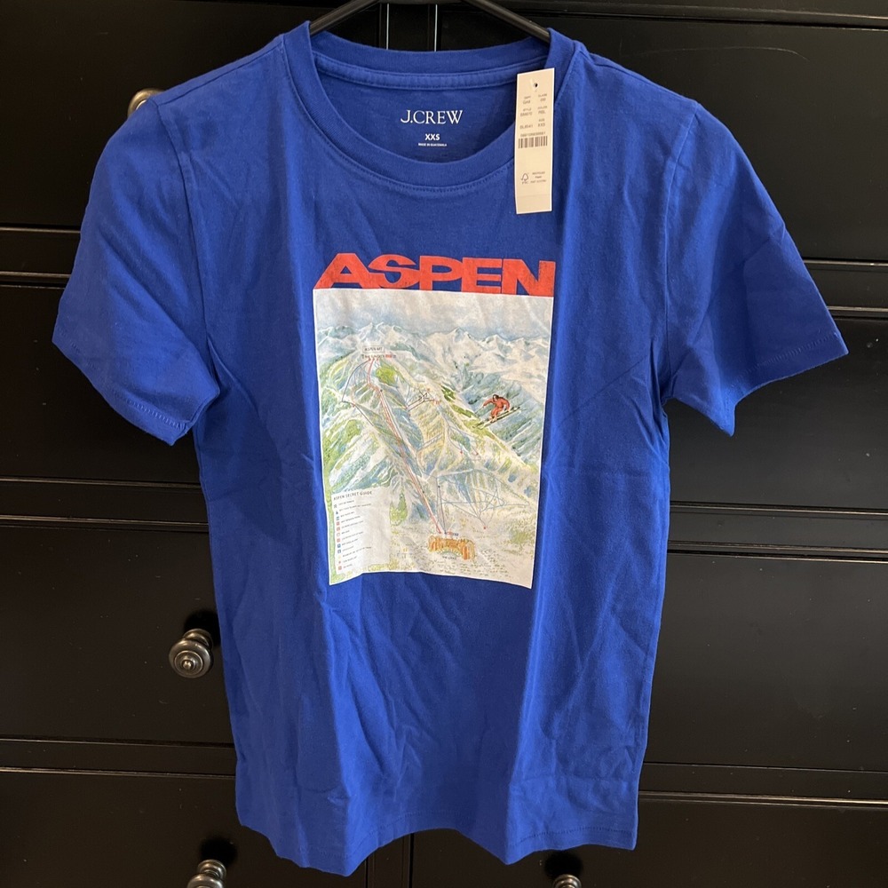 J.Crew Blue Aspen Ski Run Graphic Tee‎ Size XXS New